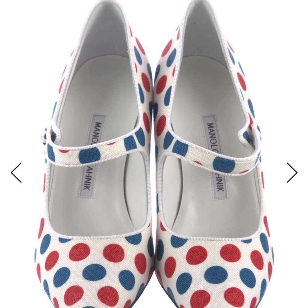 Manolo Blahnik Red and Blue Polka Dot Dress Shoes